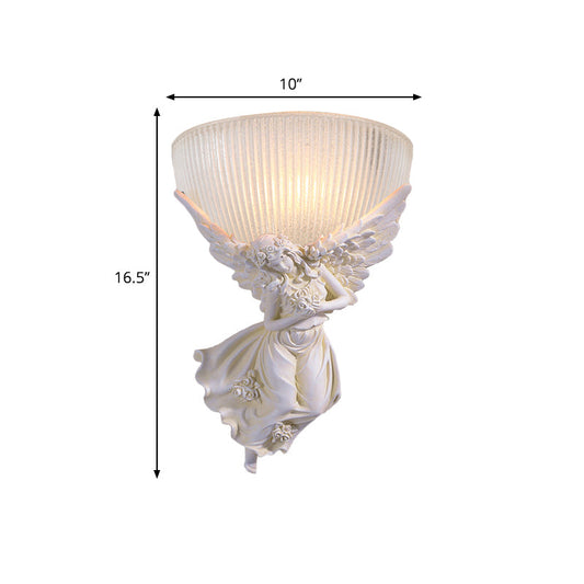 Frendorf | 10"/12" W 1 Glas Wandleuchte Lodge-Stil Schüssel Frosted Glass Wandmontage Licht mit Gold/Weiß Engel Design, Links/Rechts