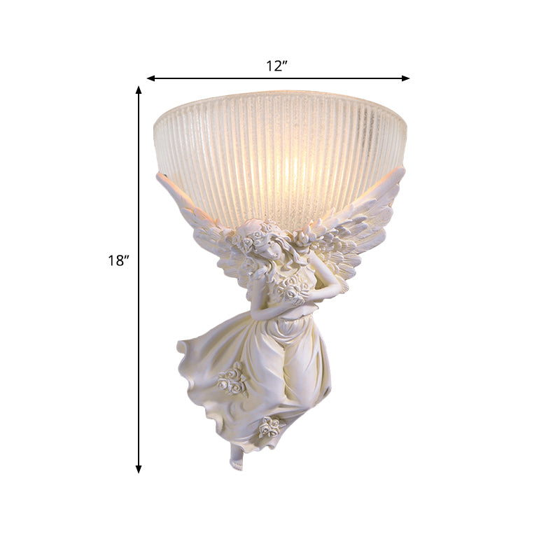 Frendorf | 10"/12" W 1 Glas Wandleuchte Lodge-Stil Schüssel Frosted Glass Wandmontage Licht mit Gold/Weiß Engel Design, Links/Rechts