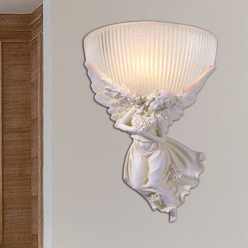 Frendorf | 10"/12" W 1 Glas Wandleuchte Lodge-Stil Schüssel Frosted Glass Wandmontage Licht mit Gold/Weiß Engel Design, Links/Rechts