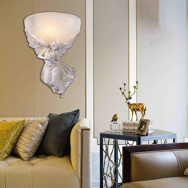 Frendorf | 10"/12" W 1 Glas Wandleuchte Lodge-Stil Schüssel Frosted Glass Wandmontage Licht mit Gold/Weiß Engel Design, Links/Rechts