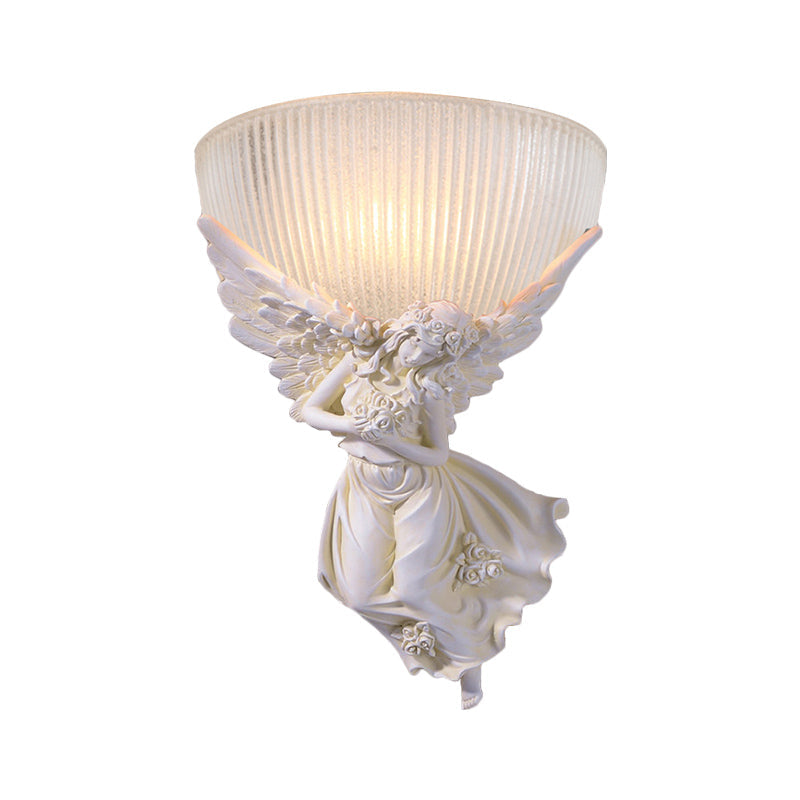 Frendorf | 10"/12" W 1 Glas Wandleuchte Lodge-Stil Schüssel Frosted Glass Wandmontage Licht mit Gold/Weiß Engel Design, Links/Rechts