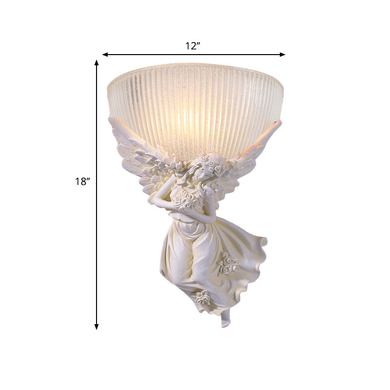 Frendorf | 10"/12" W 1 Glas Wandleuchte Lodge-Stil Schüssel Frosted Glass Wandmontage Licht mit Gold/Weiß Engel Design, Links/Rechts