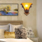 1 Licht Wandlampe mit ausgestelltem Schirm Gelbes Glas Modernistischer Stil Schlafzimmer Wandlicht Wandgarderobe mit Rosen-Dekor