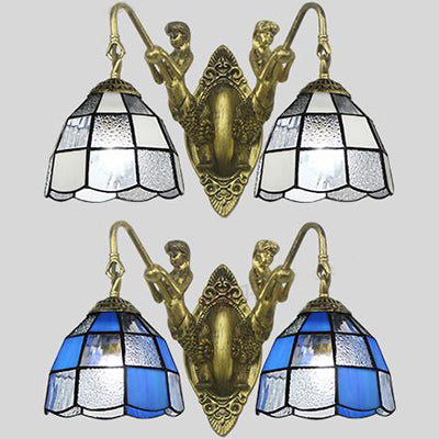 Frendorf | Tiffany Dome Wandlamp 2 Koppen Wit/Blauw Glas Sconces Licht voor Corridor