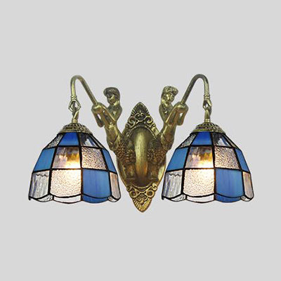 Frendorf | Tiffany Dome Wandlamp 2 Koppen Wit/Blauw Glas Sconces Licht voor Corridor