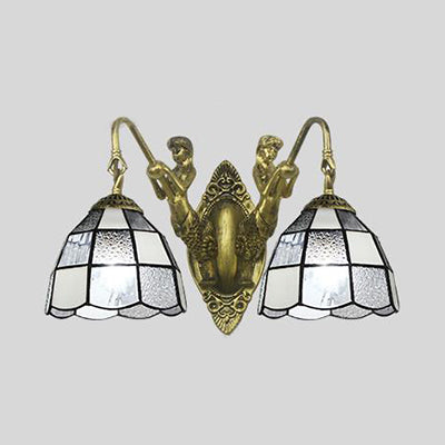Frendorf | Tiffany Dome Wandlamp 2 Koppen Wit/Blauw Glas Sconces Licht voor Corridor
