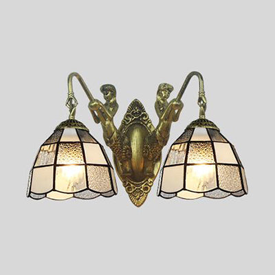 Frendorf | Tiffany Dome Wandlamp 2 Koppen Wit/Blauw Glas Sconces Licht voor Corridor