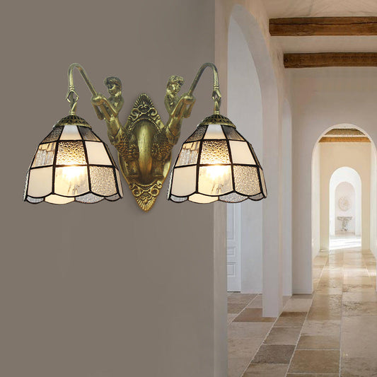 Frendorf | Tiffany Dome Wandlamp 2 Koppen Wit/Blauw Glas Sconces Licht voor Corridor