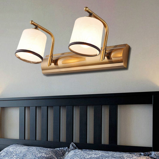 Frendorf | 2/3 Lampen Zylinder Wandmontierte Beleuchtung Vintage Gold-Finish Opal Geblasenes Glas Wandbeleuchtung