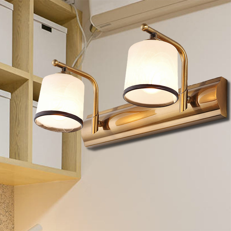 Frendorf | 2/3 Lampen Zylinder Wandmontierte Beleuchtung Vintage Gold-Finish Opal Geblasenes Glas Wandbeleuchtung