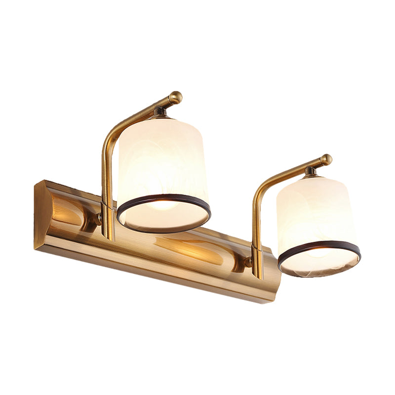 Frendorf | 2/3 Lampen Zylinder Wandmontierte Beleuchtung Vintage Gold-Finish Opal Geblasenes Glas Wandbeleuchtung
