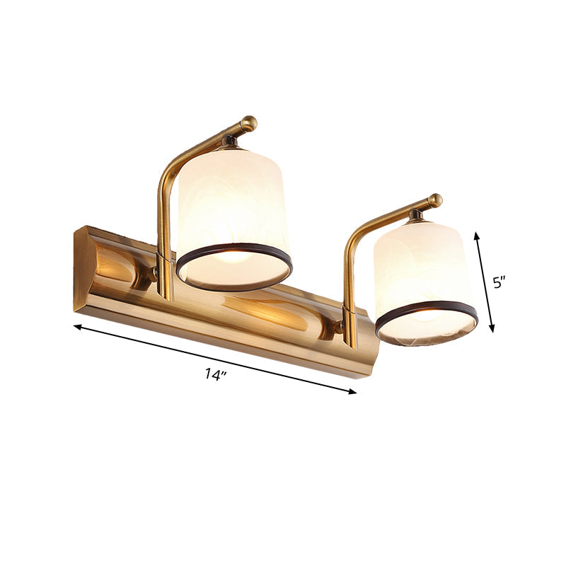 Frendorf | 2/3 Lampen Zylinder Wandmontierte Beleuchtung Vintage Gold-Finish Opal Geblasenes Glas Wandbeleuchtung