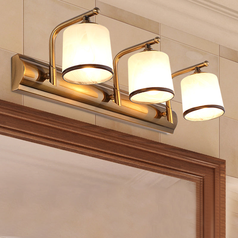 Frendorf | 2/3 Lampen Zylinder Wandmontierte Beleuchtung Vintage Gold-Finish Opal Geblasenes Glas Wandbeleuchtung