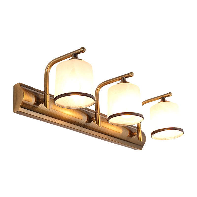 Frendorf | 2/3 Lampen Zylinder Wandmontierte Beleuchtung Vintage Gold-Finish Opal Geblasenes Glas Wandbeleuchtung