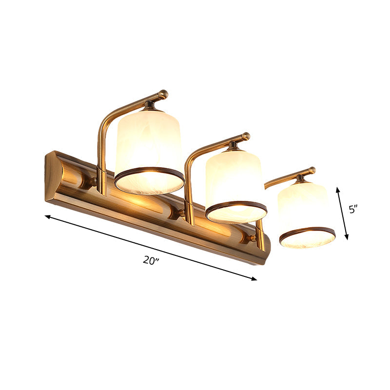 Frendorf | 2/3 Lampen Zylinder Wandmontierte Beleuchtung Vintage Gold-Finish Opal Geblasenes Glas Wandbeleuchtung