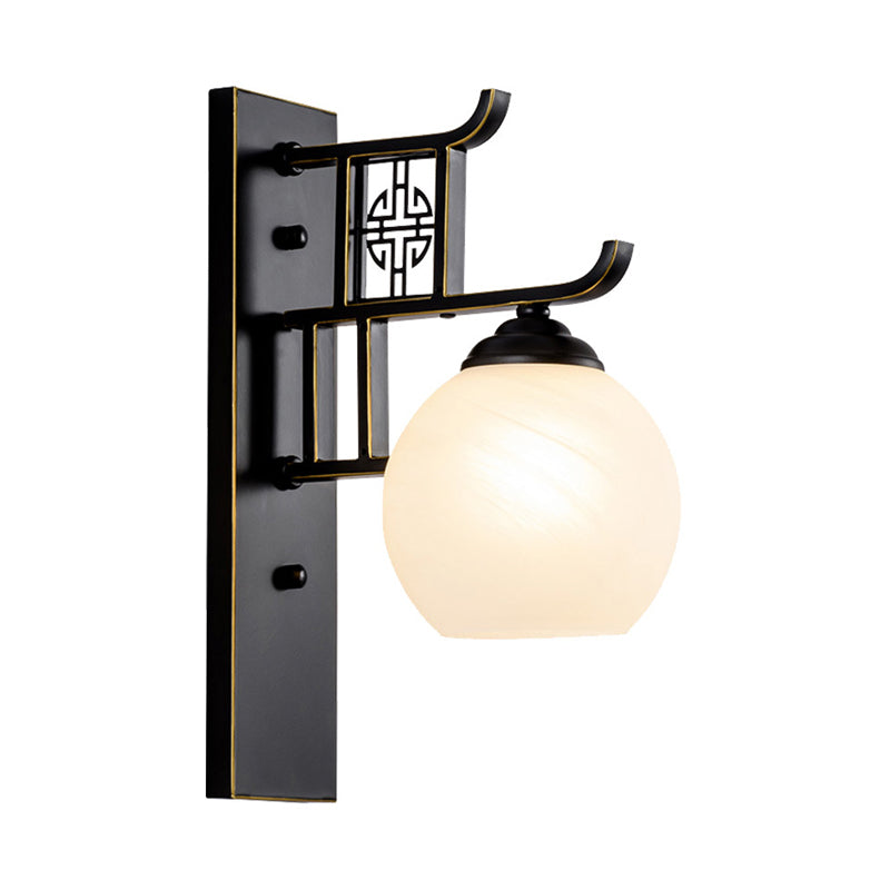 Frendorf | Sferische Bedrijf Sconces Lichtarmatuur Klasiek Opale Glas 1 Licht Zwart Wandgemonteerde Lamp