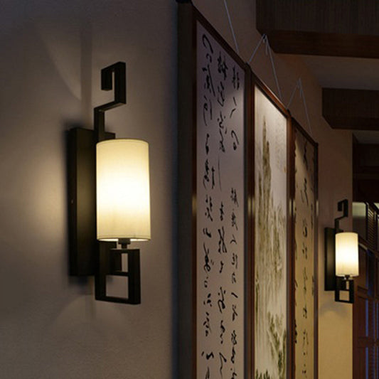 Frendorf | 1 Licht Wandlamp Lichtarmatuur Klassieke Cilinder Metalen Muurbevestiging Verlichting in Zwart/Goud met Stoffen Schaal