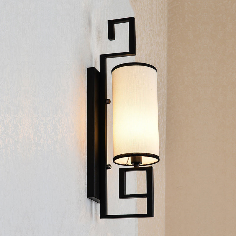 Frendorf | 1 Licht Wandlamp Lichtarmatuur Klassieke Cilinder Metalen Muurbevestiging Verlichting in Zwart/Goud met Stoffen Schaal