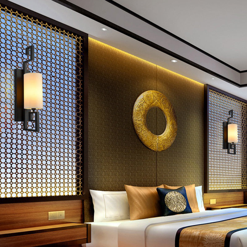 Frendorf | 1 Licht Wandlamp Lichtarmatuur Klassieke Cilinder Metalen Muurbevestiging Verlichting in Zwart/Goud met Stoffen Schaal