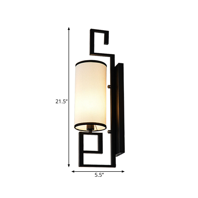 Frendorf | 1 Licht Wandlamp Lichtarmatuur Klassieke Cilinder Metalen Muurbevestiging Verlichting in Zwart/Goud met Stoffen Schaal