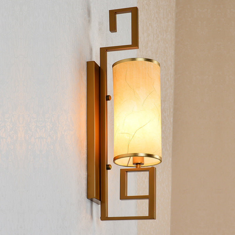 Frendorf | 1 Licht Wandlamp Lichtarmatuur Klassieke Cilinder Metalen Muurbevestiging Verlichting in Zwart/Goud met Stoffen Schaal