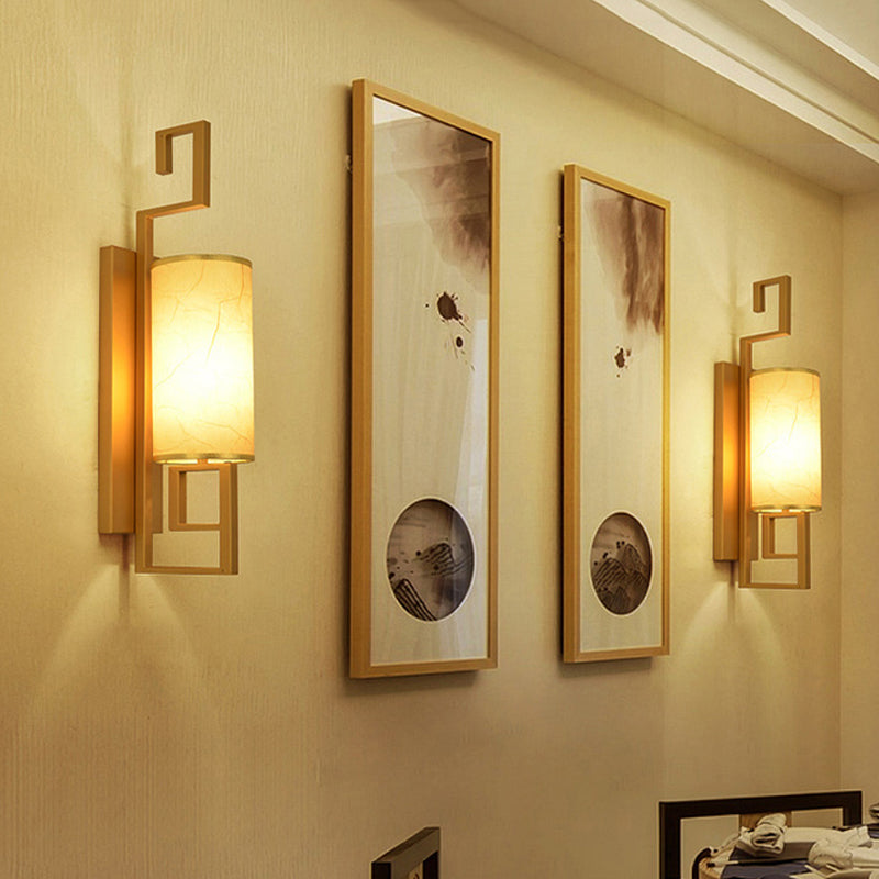 Frendorf | 1 Licht Wandlamp Lichtarmatuur Klassieke Cilinder Metalen Muurbevestiging Verlichting in Zwart/Goud met Stoffen Schaal