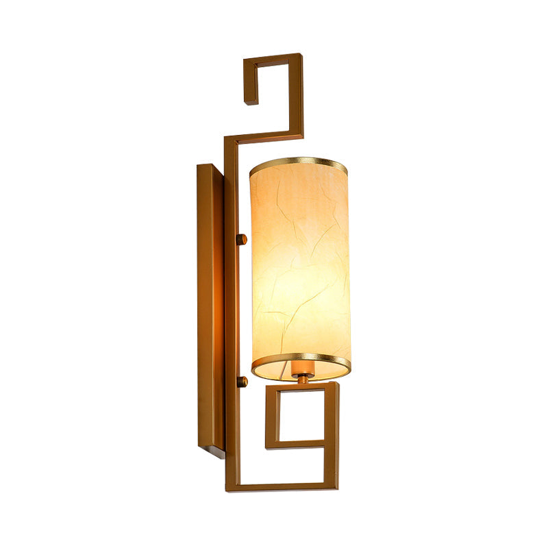 Frendorf | 1 Licht Wandlamp Lichtarmatuur Klassieke Cilinder Metalen Muurbevestiging Verlichting in Zwart/Goud met Stoffen Schaal