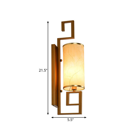 Frendorf | 1 Licht Wandlamp Lichtarmatuur Klassieke Cilinder Metalen Muurbevestiging Verlichting in Zwart/Goud met Stoffen Schaal