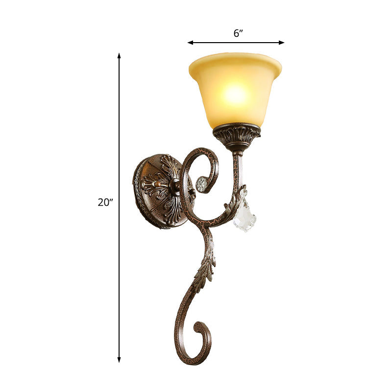 Frendorf | Flared Amber Glass Sconce Lampe Traditionell 1 Licht Ecke Wandmontierte Lichtquelle in Bronze mit Gewundenem Arm