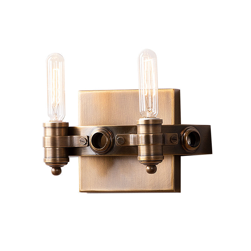 Frendorf | 1/2 Köpfe Bare Bulb Wandleuchte Vintage Bronze Metall Wandmontage Lampenarmatur mit rechteckiger Rückplatte