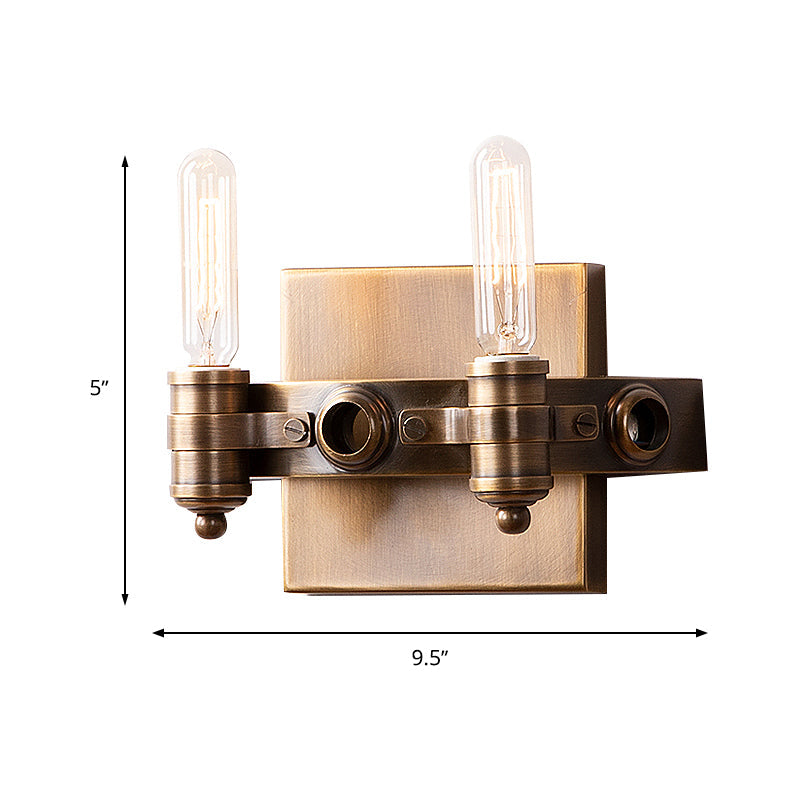 Frendorf | 1/2 Köpfe Bare Bulb Wandleuchte Vintage Bronze Metall Wandmontage Lampenarmatur mit rechteckiger Rückplatte