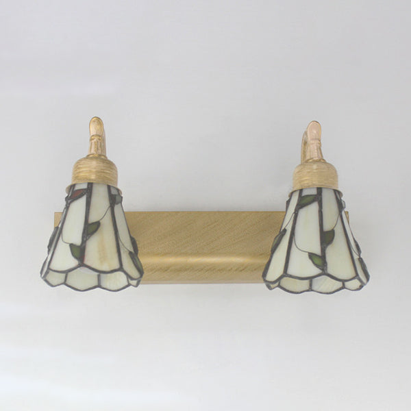Frendorf | Lodge Style Cone Wandlamp met Bladontwerp 2 Lichten Gevuld Glazen Wandlamp in Brons voor Badkamer