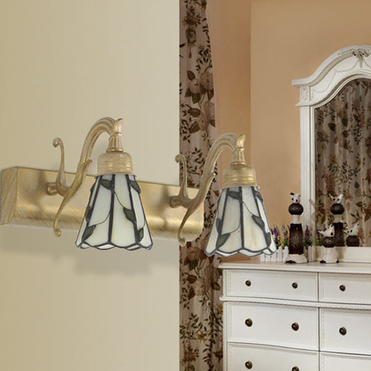 Frendorf | Lodge Style Cone Wandlamp met Bladontwerp 2 Lichten Gevuld Glazen Wandlamp in Brons voor Badkamer