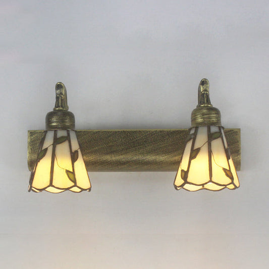 Frendorf | Lodge Style Cone Wandlamp met Bladontwerp 2 Lichten Gevuld Glazen Wandlamp in Brons voor Badkamer