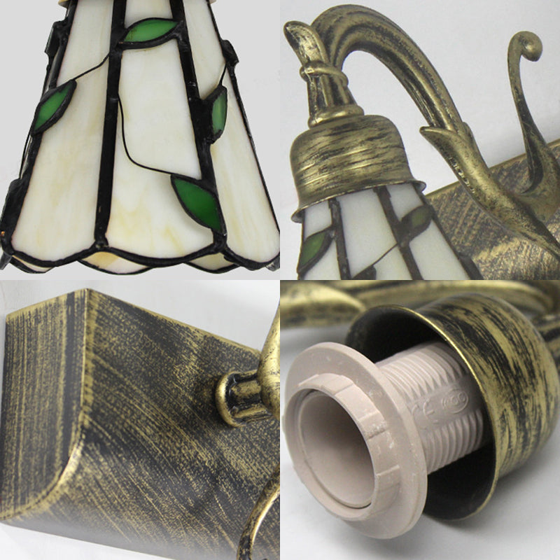 Frendorf | Lodge Style Cone Wandlamp met Bladontwerp 2 Lichten Gevuld Glazen Wandlamp in Brons voor Badkamer