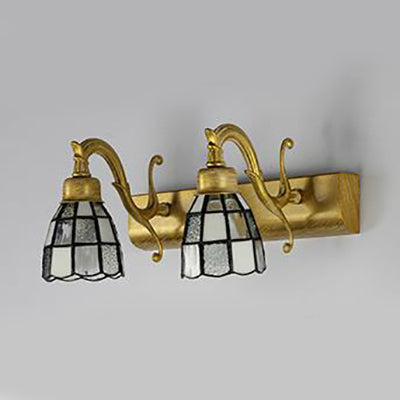 Frendorf | Dome RVS Glas Vanity Lamp Tiffany Stijl 2 Lichten Messing/Koper/Antiek Messing Wandlamp met Vierkant/Aziatisch Blauw Patroon