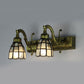 Frendorf | Dome RVS Glas Vanity Lamp Tiffany Stijl 2 Lichten Messing/Koper/Antiek Messing Wandlamp met Vierkant/Aziatisch Blauw Patroon