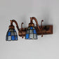 Frendorf | Dome RVS Glas Vanity Lamp Tiffany Stijl 2 Lichten Messing/Koper/Antiek Messing Wandlamp met Vierkant/Aziatisch Blauw Patroon