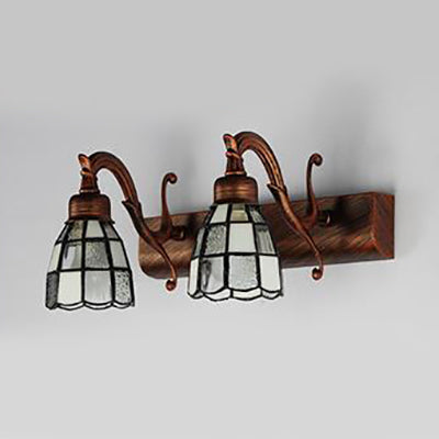 Frendorf | Dome RVS Glas Vanity Lamp Tiffany Stijl 2 Lichten Messing/Koper/Antiek Messing Wandlamp met Vierkant/Aziatisch Blauw Patroon