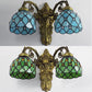 Frendorf | Bead Wandverlichting met Komkap Gevuld Glas 2 Koppen Rustieke Loft Wandlamp in Groen/Blauw voor Bibliotheek