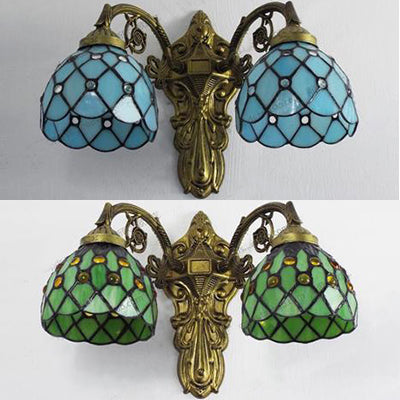 Frendorf | Bead Wandverlichting met Komkap Gevuld Glas 2 Koppen Rustieke Loft Wandlamp in Groen/Blauw voor Bibliotheek
