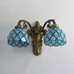 Frendorf | Bead Wandverlichting met Komkap Gevuld Glas 2 Koppen Rustieke Loft Wandlamp in Groen/Blauw voor Bibliotheek