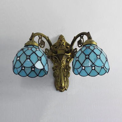 Frendorf | Bead Wandverlichting met Komkap Gevuld Glas 2 Koppen Rustieke Loft Wandlamp in Groen/Blauw voor Bibliotheek