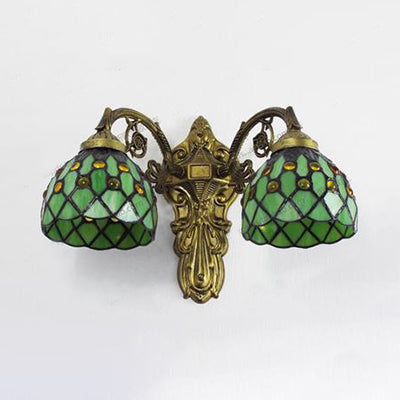 Frendorf | Bead Wandverlichting met Komkap Gevuld Glas 2 Koppen Rustieke Loft Wandlamp in Groen/Blauw voor Bibliotheek