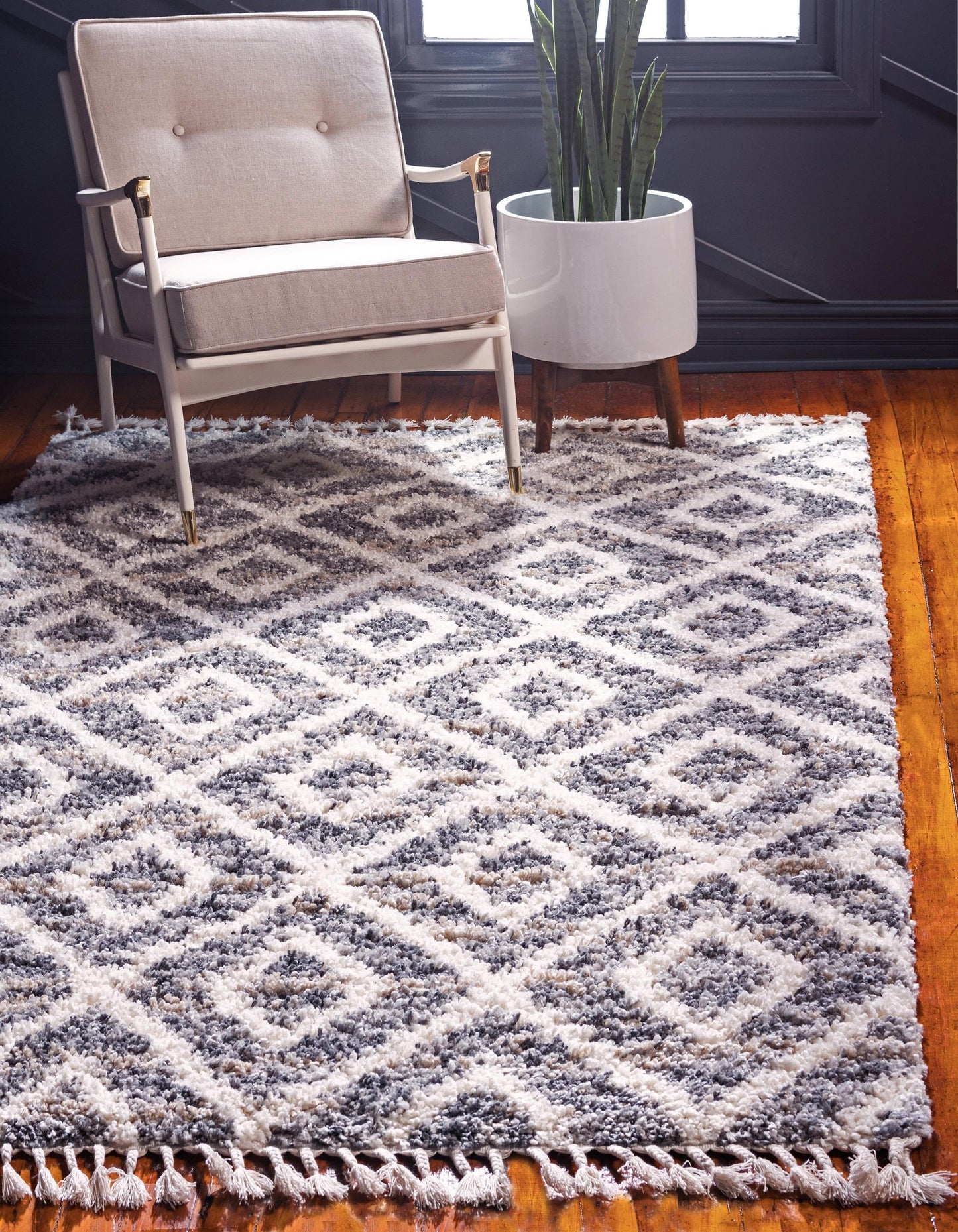 Frendorf | DiamondLuxe Shag - Teppich mit Diamantmuster | Shaggy Hochflorteppich | Weich & Modern | Perfekt für Wohnzimmer