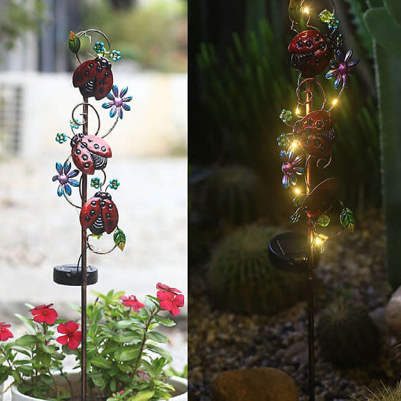 Frendorf | GardenGlow Solar Gartenleuchte | Metall-Design | Schmetterling, Libelle, Kolibri | Landschaftsbeleuchtung