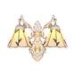 Frendorf | Blatt Wandbeleuchtung Vintage Traditionelles Buntglas 2 Köpfe Wandmontage Licht in Weiß/Antikmessing für Schlafzimmer