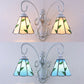 Frendorf | Scalloped Wandlamp Licht met Bladerenpatroon 2 Lichten Gekleurd Glas Loft Wandverlichting in Blauw/Beige