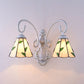 Frendorf | Scalloped Wandlamp Licht met Bladerenpatroon 2 Lichten Gekleurd Glas Loft Wandverlichting in Blauw/Beige