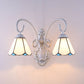 Frendorf | Vintage Retro Cone Wandverlichting Gevernist Glas 2 Koppelingen Wandlamp Fixture in Wit/Blauw voor Slaapkamer